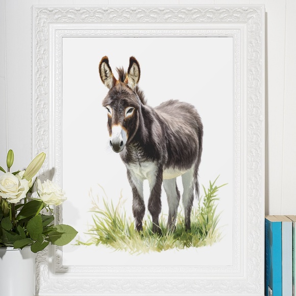 Watercolor Donkey Wall Art Print, Unframed - Charming Farmhouse Decor - Picture 6 of 6